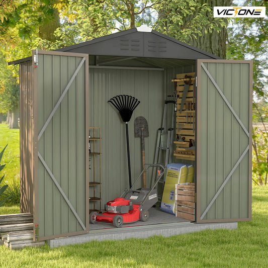 Victone 6x4 Metal Outdoor Storage Shed Brown With Door Lock