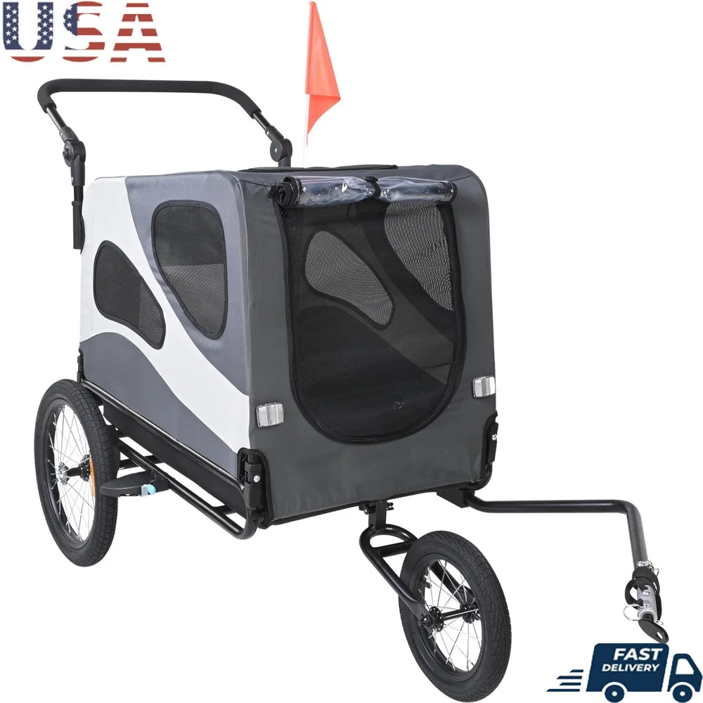 Pet Bike Trailer Foldable Dual Function Dog Stroller 100 Lb