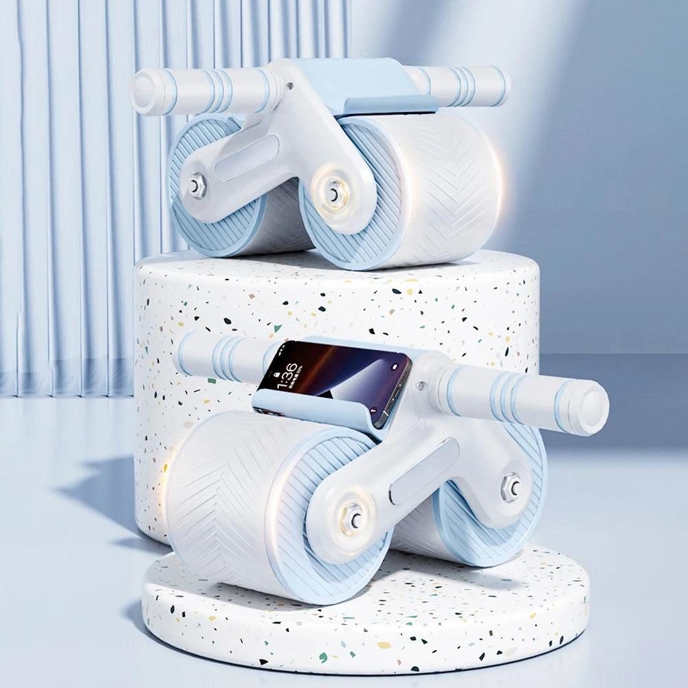 Abdominal Fitness Wheel Dual Wheel Design Automatic Rebound Abdominal Workout Roller with Mat Home Gym Equipment