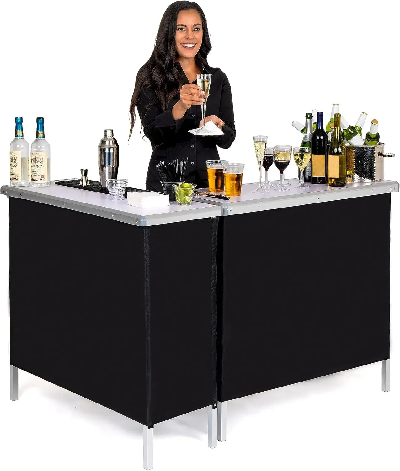 Portable Double Bar Table Set With Carrying Case And LED
