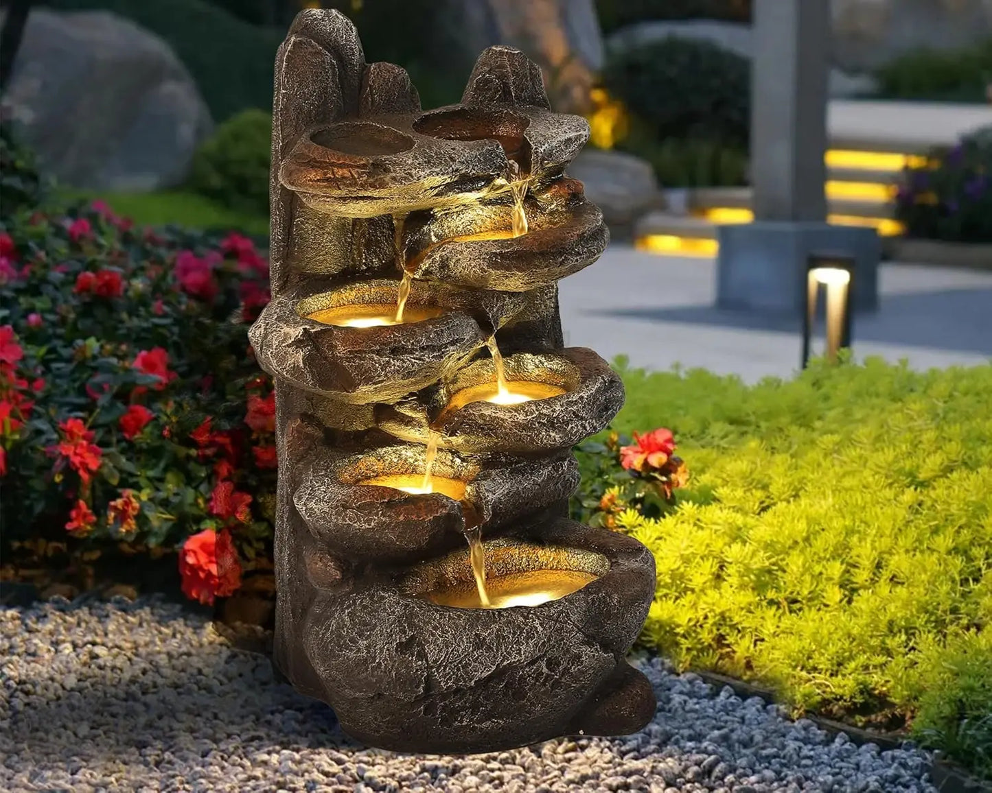 Origin 6-Tier Cascading Rock Water Fountain For Outdoor Gardens