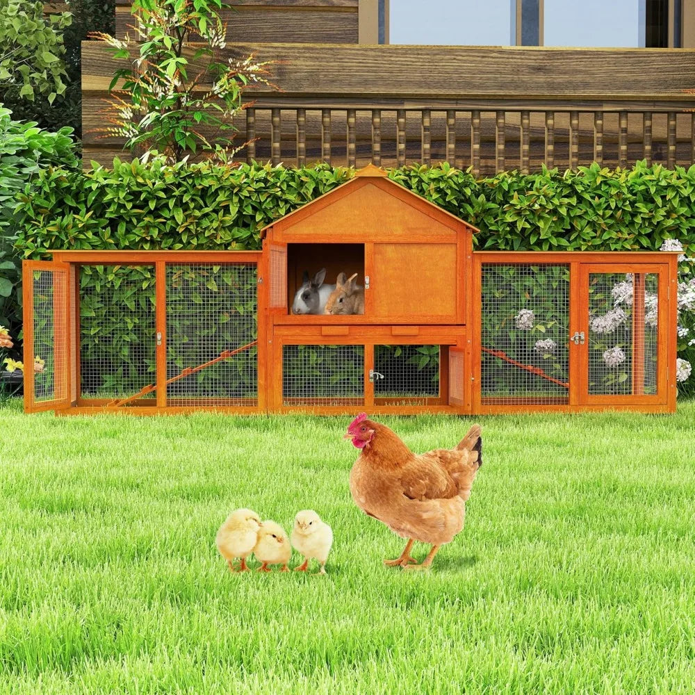 82.5” Large Wooden Rabbit Hutch Outdoor Easy to Assemble Rabbit Cage and Durable Bunny Hutch Indoor with Cleaning Tray & Waterpr