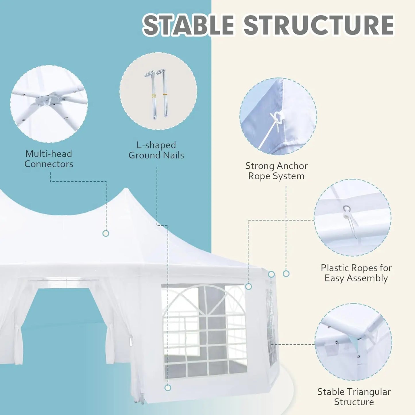 26x19ft White Wedding Tent with Removable Sidewalls and Windows