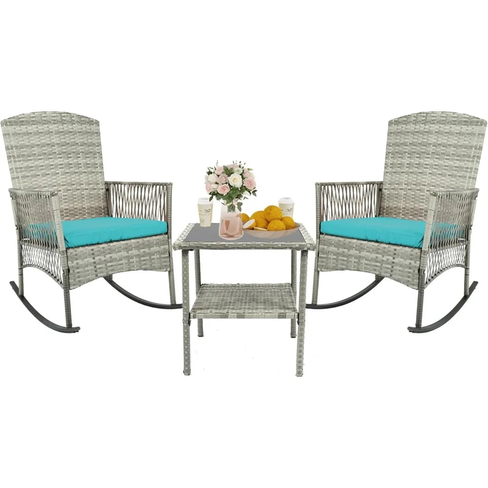 ANGDUO 3 Piece Patio Conversation Set with Rocking Chairs