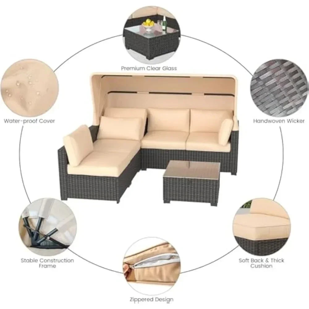 6pc Outdoor Rattan Wicker Patio Set With Waterproof Cushions
