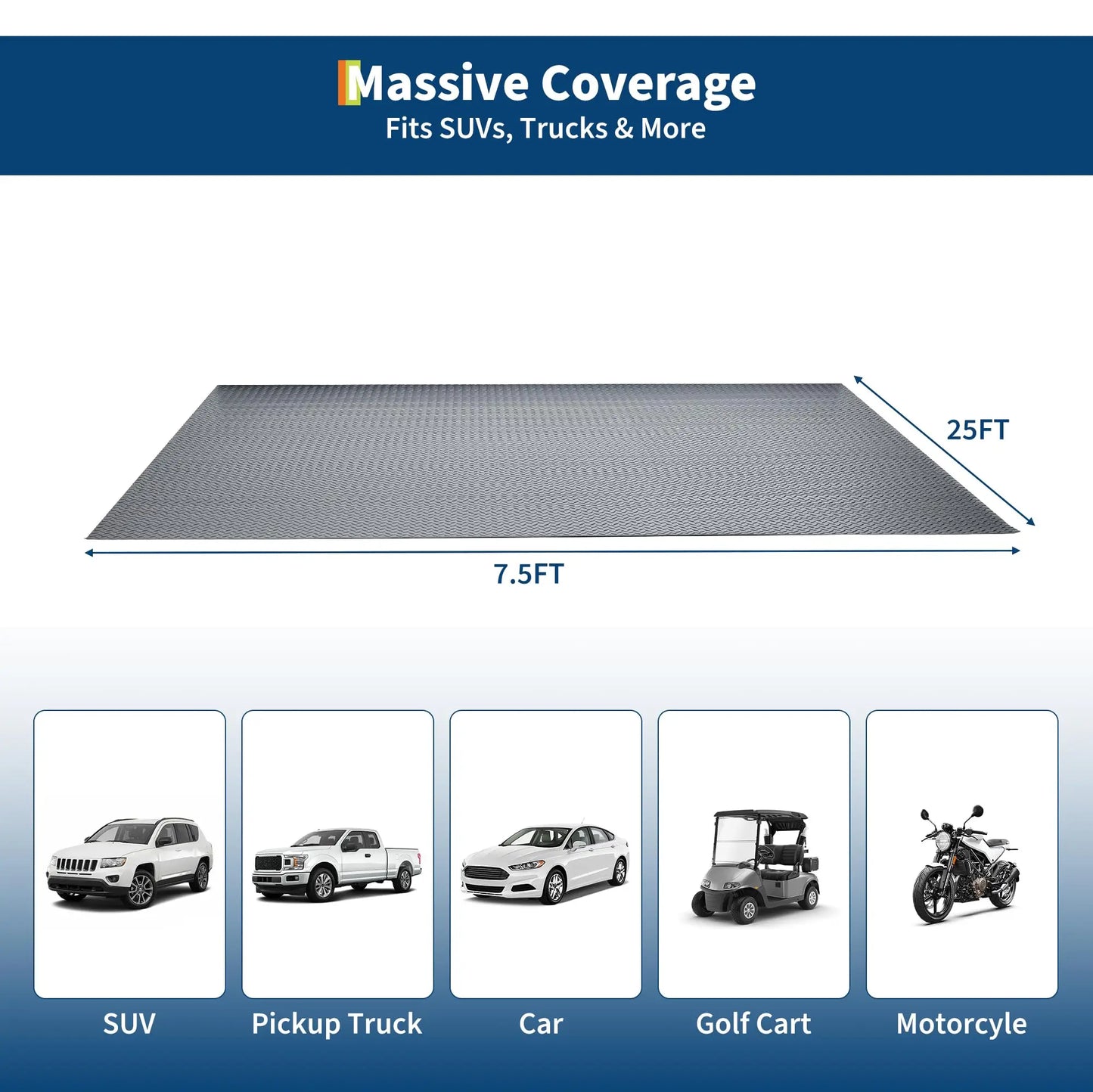 Garage Floor Mat, 2.8Mm Thickened Non-Slip PVC Garage Mat Roll, Diamond Plate Floor Protector Mat with 33FT Tapes for Garage, Un