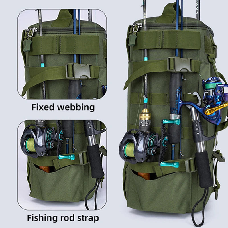 Scione Tactical Fishing Backpack With Rod Holders And Storage