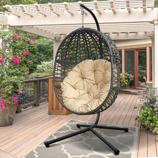Outdoor Hanging Egg Chair With Stand All Weather Wicker