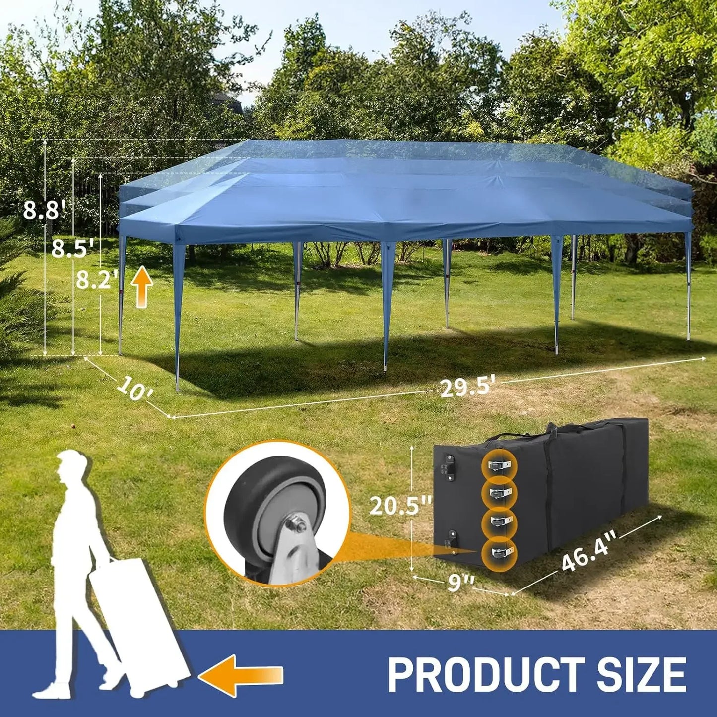 10x30 Pop Up Canopy Tent with Sidewalls,Outdoor Gazebo Canopy Tent,Patio Event Tents Outdoor Commercial Canopy for Parties(Blue)