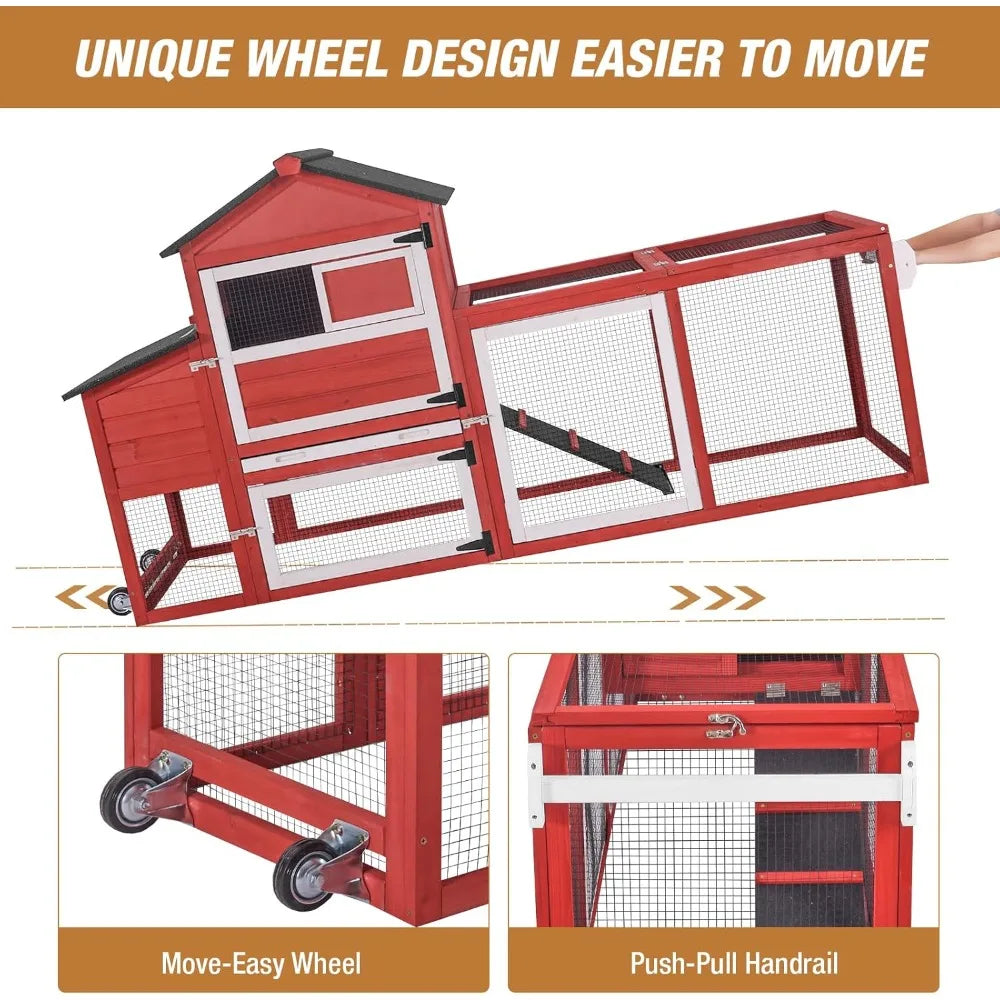 Outdoor Chicken Coop With Wheels, UV-Resistant Roof, Mobile Hen House