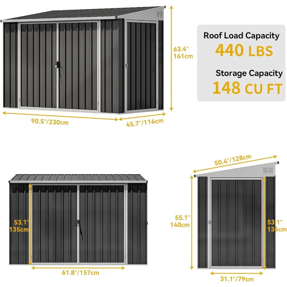 8x4 FT Outdoor Weatherproof Storage Shed, Secure Metal Bike Shed w/Lockable Entry, Garden Storage for Lawn Equipment, Tools