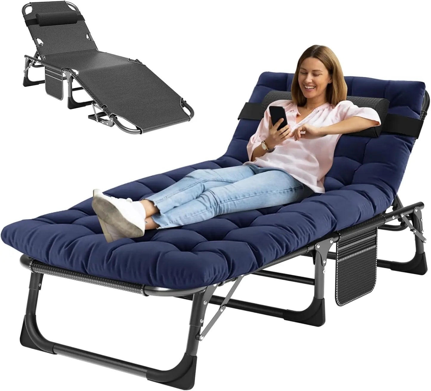 Folding Chaise Lounge Chair 5-Position Heavy Duty Patio Chair