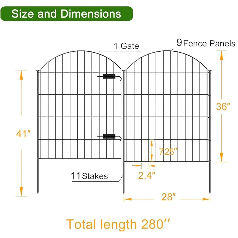 Metal Dog Fence Gate 36In High 9 Panels 11 Stakes Garden