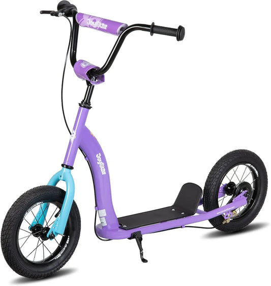 Adjustable Kids Scooter with 12" Inflatable Wheels and Rear Brakes for Ages 5+