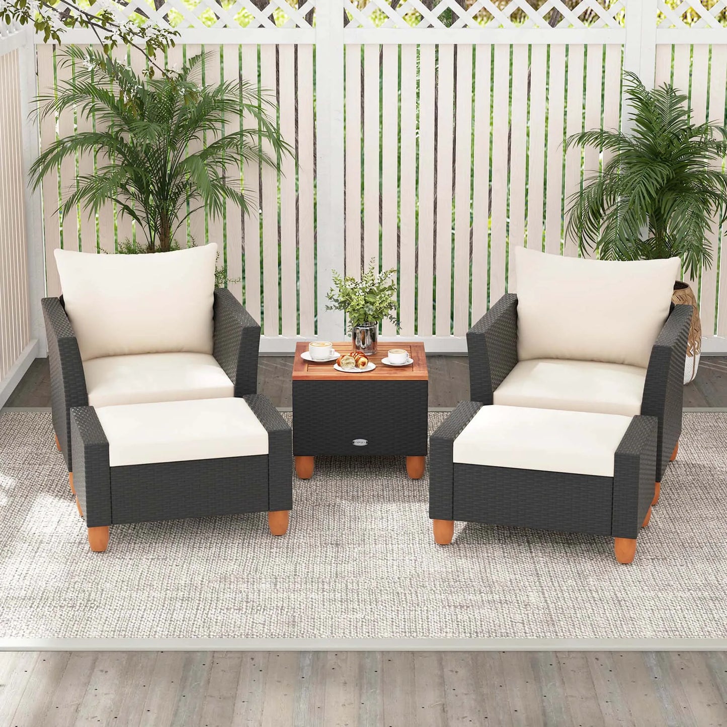5 Piece Outdoor Patio Set With Storage Table And Cushions