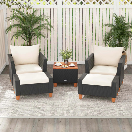 5 Piece Outdoor Patio Set With Storage Table And Cushions