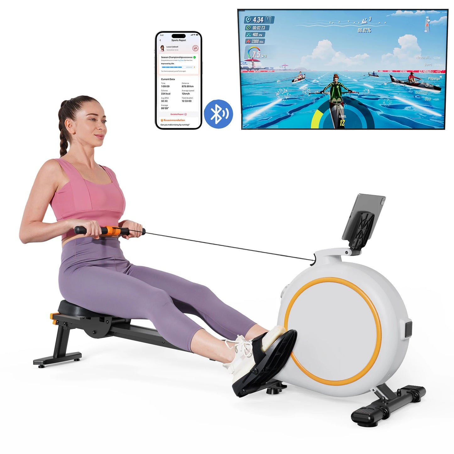 Home Rowing Machine with 32 Levels Adjustable Resistance and 300 Pounds Capacity LED Monitor and Tablet Holder Bluetooth Fitness Equipment