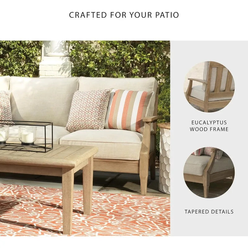 Signature Design by Ashley Coastal Outdoor Eucalyptus Sofa With Cushions