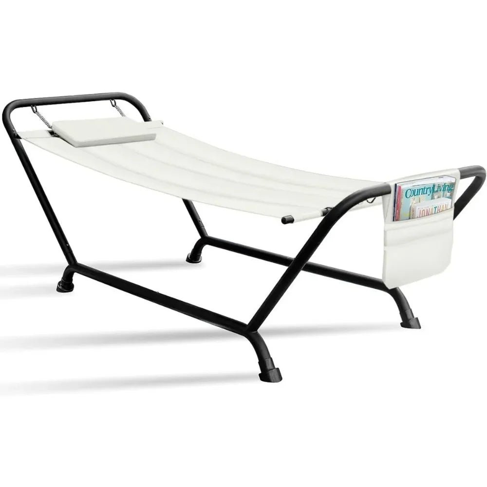 Cozy Outdoor Hammock Bed with Stand Pillow and Storage Pockets