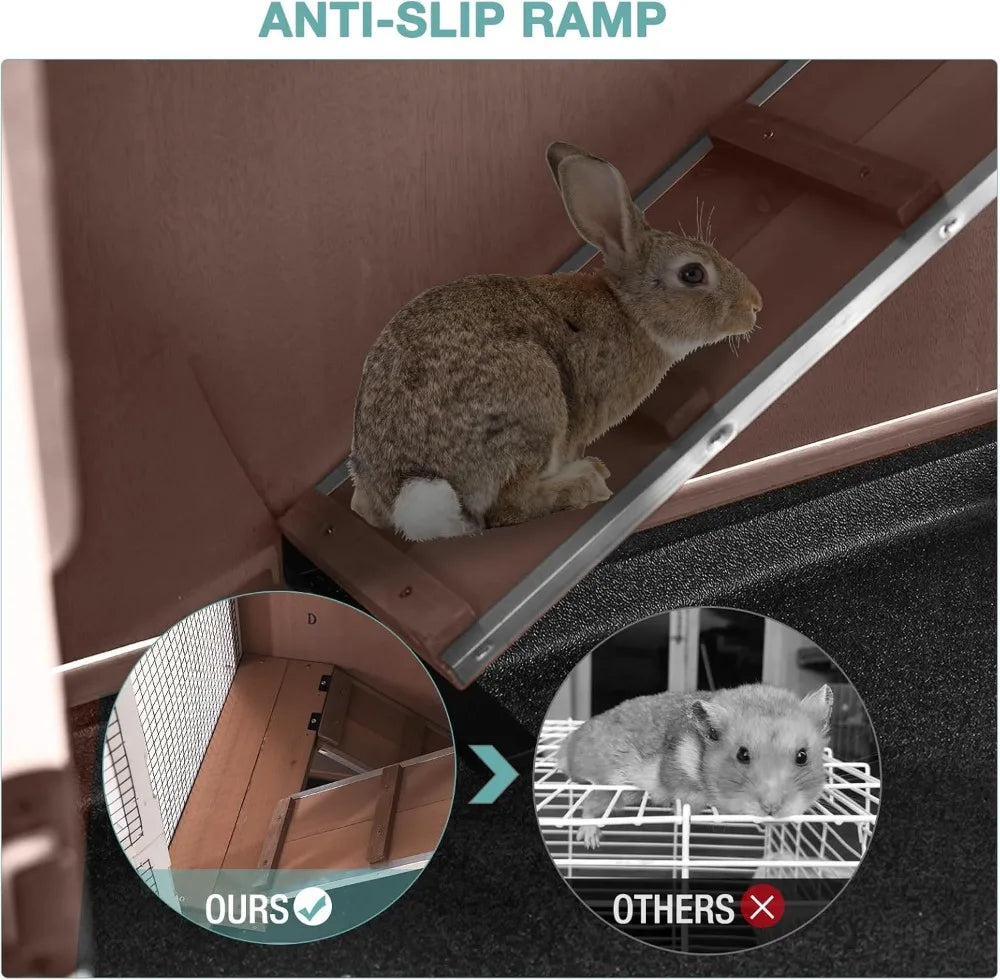 Indoor Wooden Rabbit Hutch With Ramp Wheels And Trays