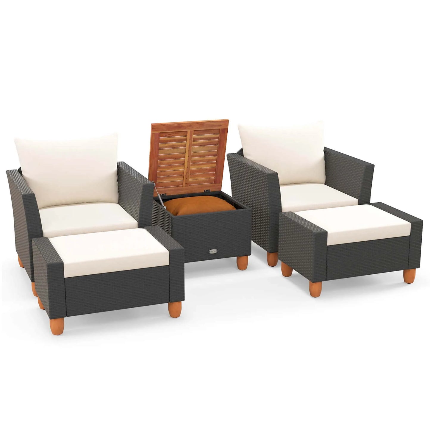 5 Piece Outdoor Patio Set With Storage Table And Cushions