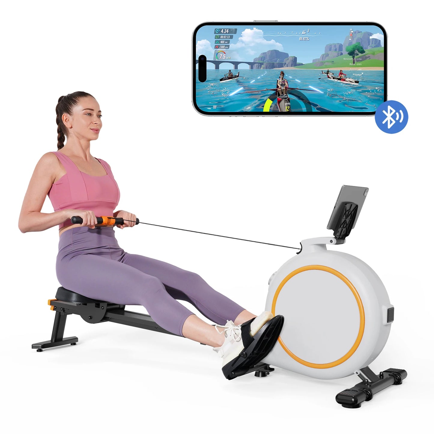 Home Rowing Machine with 32 Levels Adjustable Resistance and 300 Pounds Capacity LED Monitor and Tablet Holder Bluetooth Fitness Equipment