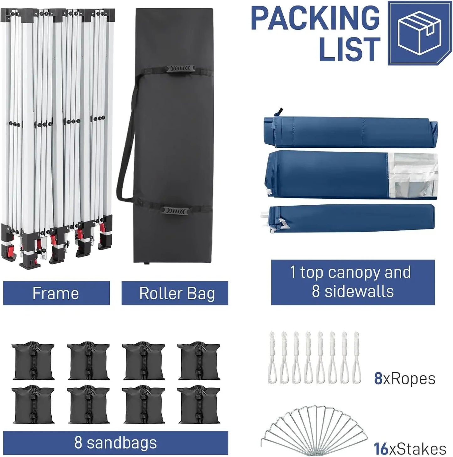 10x30 Pop Up Canopy Tent with Sidewalls,Outdoor Gazebo Canopy Tent,Patio Event Tents Outdoor Commercial Canopy for Parties(Blue)