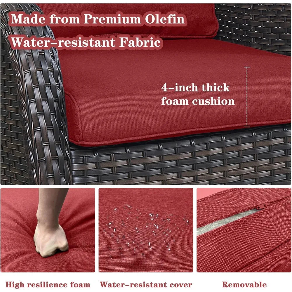 outdoor patio furniture set: 5-piece wicker conversation set with swivel rocker chairs and 3-seater sofa