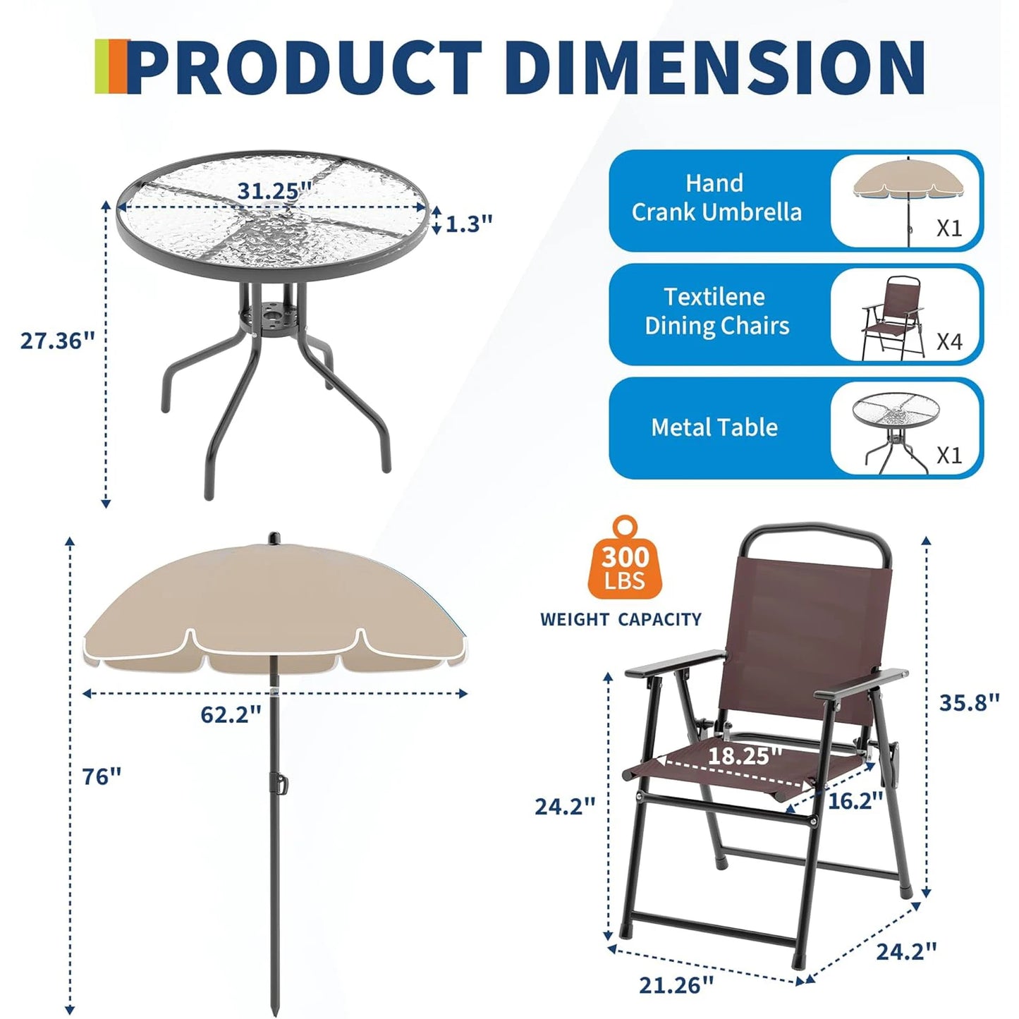 6 Piece Patio Dining Set For 4 With Umbrella Round Table