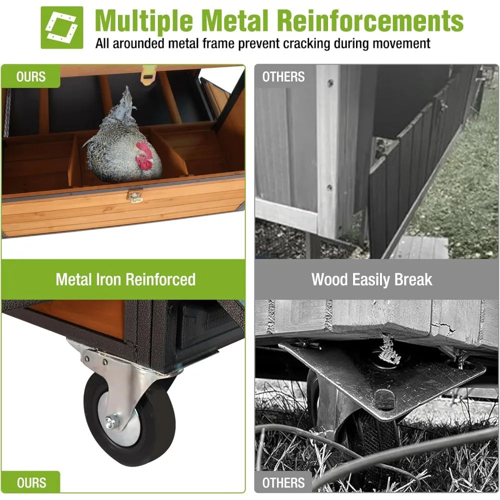 Mobile Chicken Coop With Metal Frame And Large Wheels