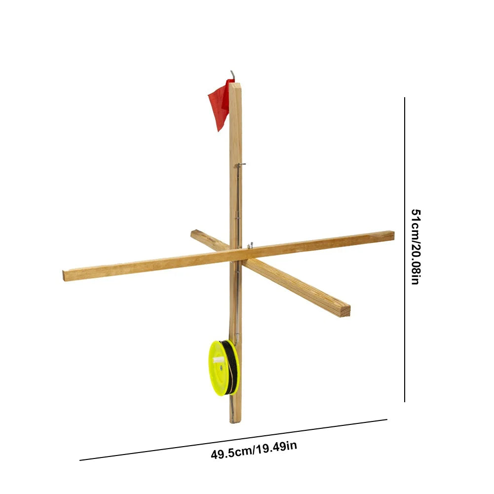 JOCESTYLE 3 Pack Ice Fishing Tip Up With Spoon Net Wooden Platform