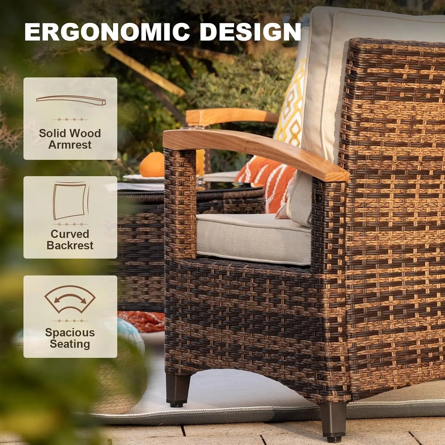 Multi-piece Outdoor Patio Furniture Sets, Half Moon Curving Part of The Sofa Rattan Patio Conversation Sets