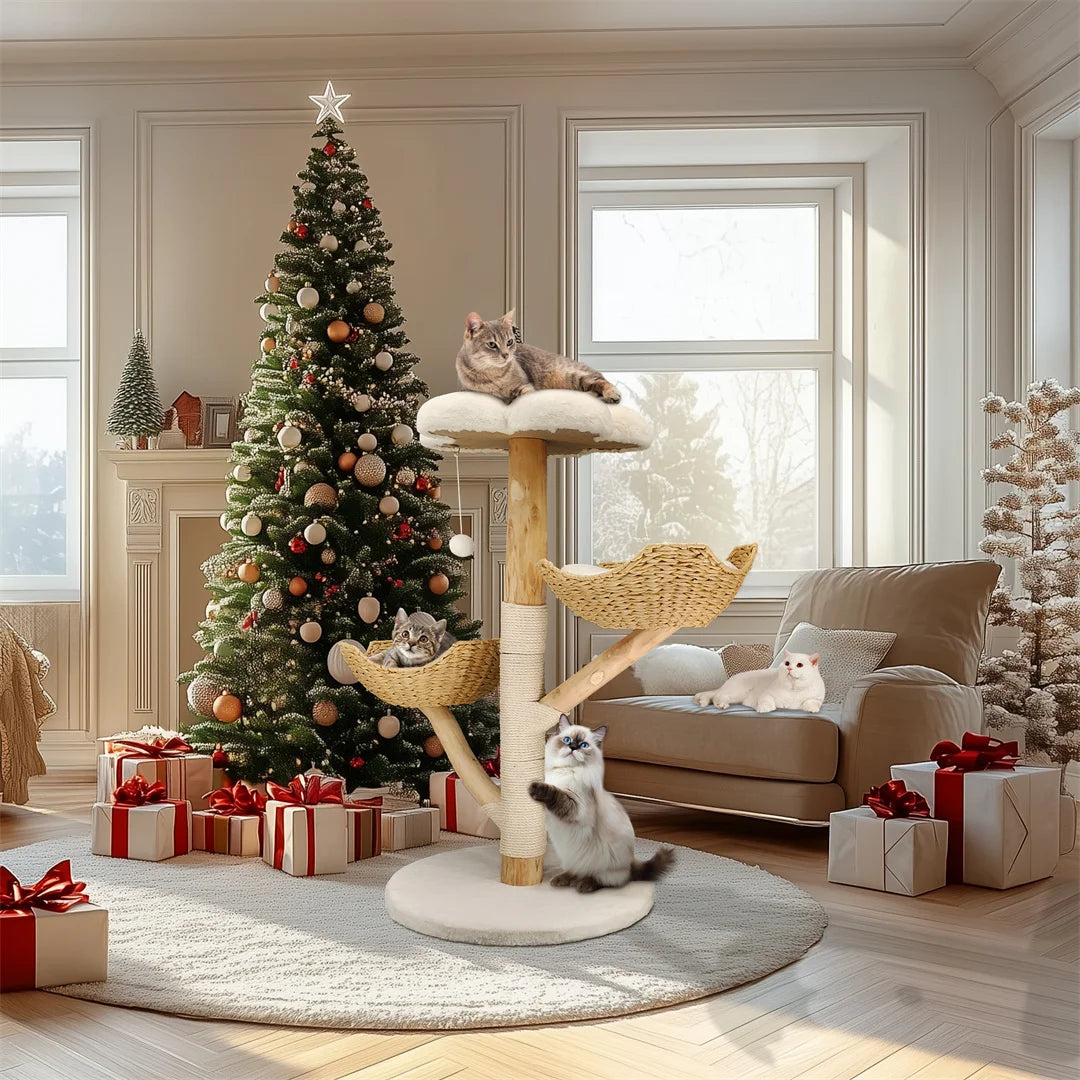 BINGOPAW Modern Cat Climbing Tree With Solid Wood Scratching Post