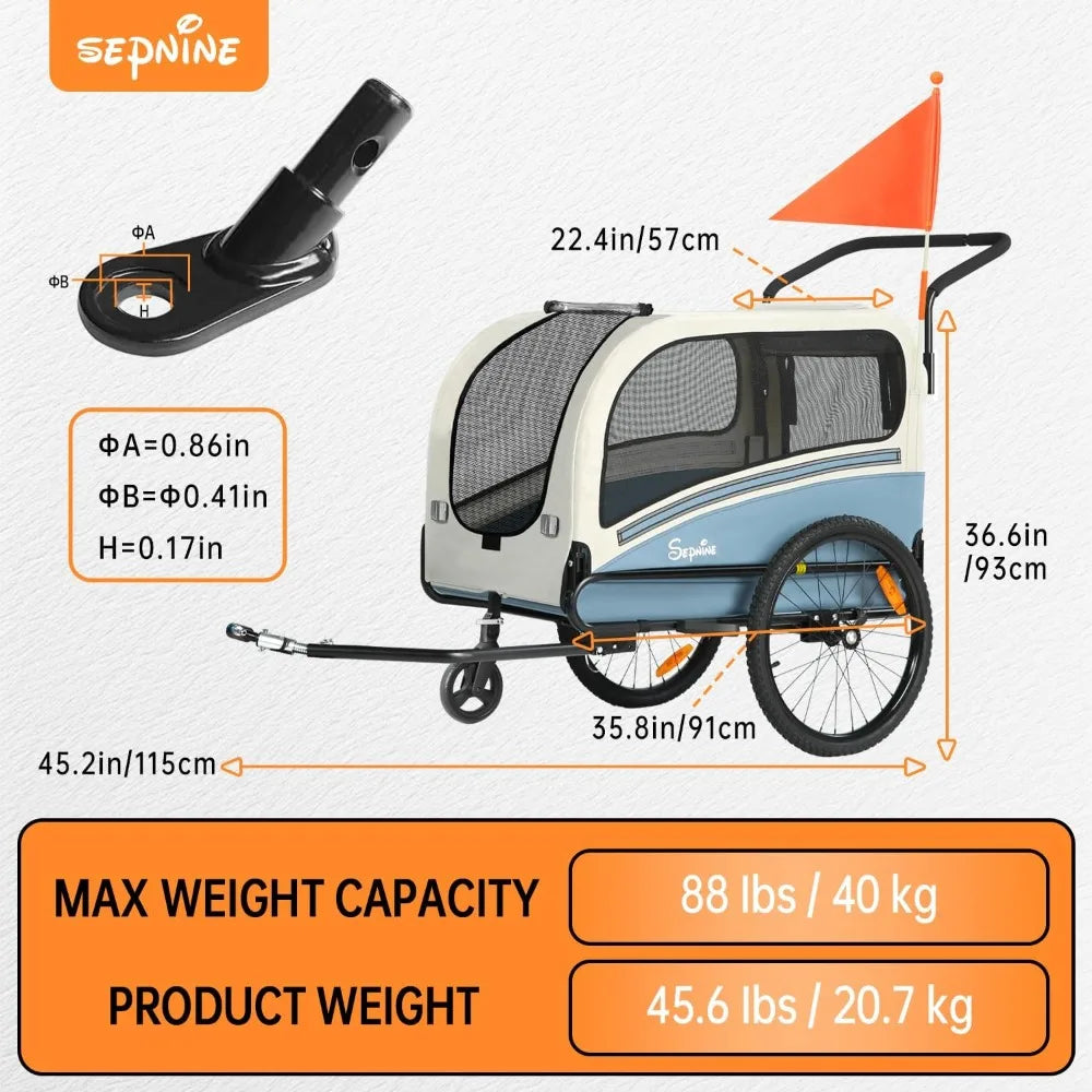 Dog Bike Trailer Two In One Stroller Carrier Up To 88 Lbs