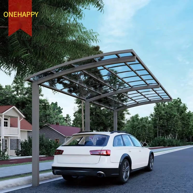 Modern Portable Metal Carport Outdoor Polycarbonate Roof Aluminum Frame PVC Material Pressure Treated Garage Parking