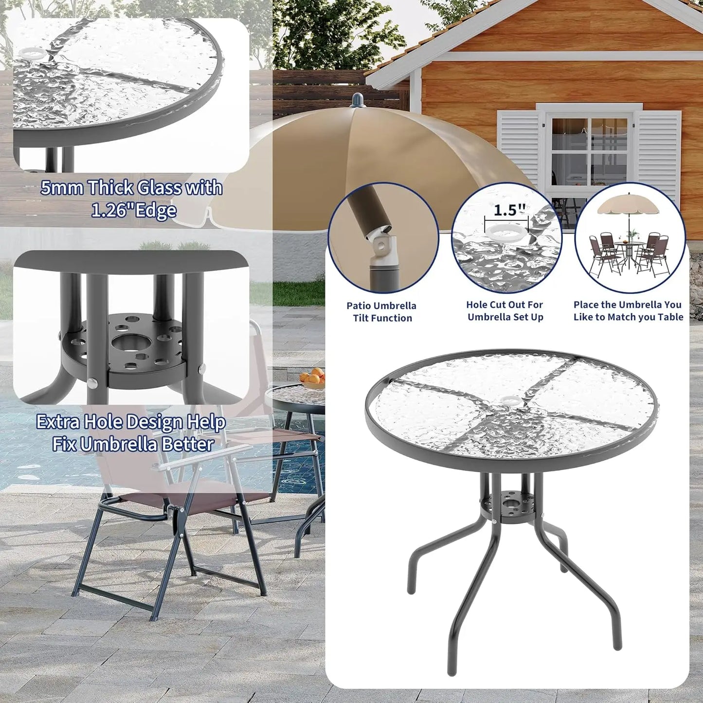 6 Piece Patio Dining Set For 4 With Umbrella Round Table