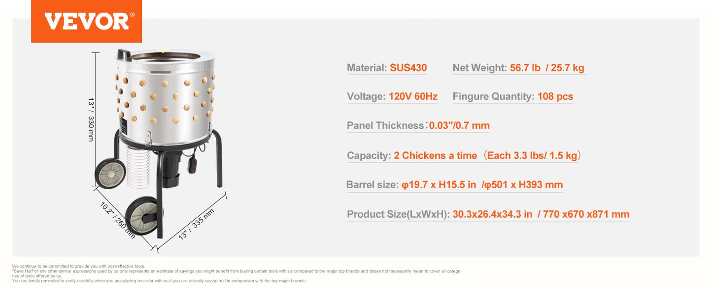 SucceBuy Chicken Plucker 20 Inch Stainless Steel Drum