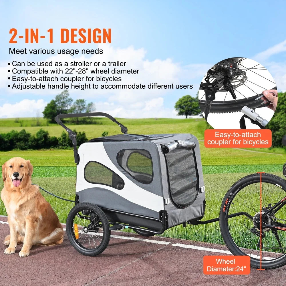 Pet Bike Trailer Foldable Dual Function Dog Stroller 100 Lb