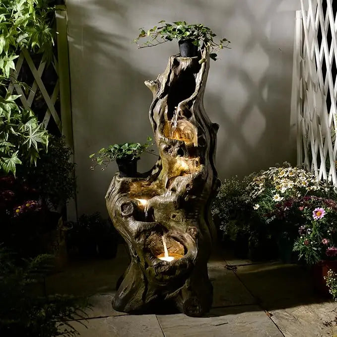 Sunlinua 5-Tier Outdoor Cascading Waterfall Fountain Resin Wood
