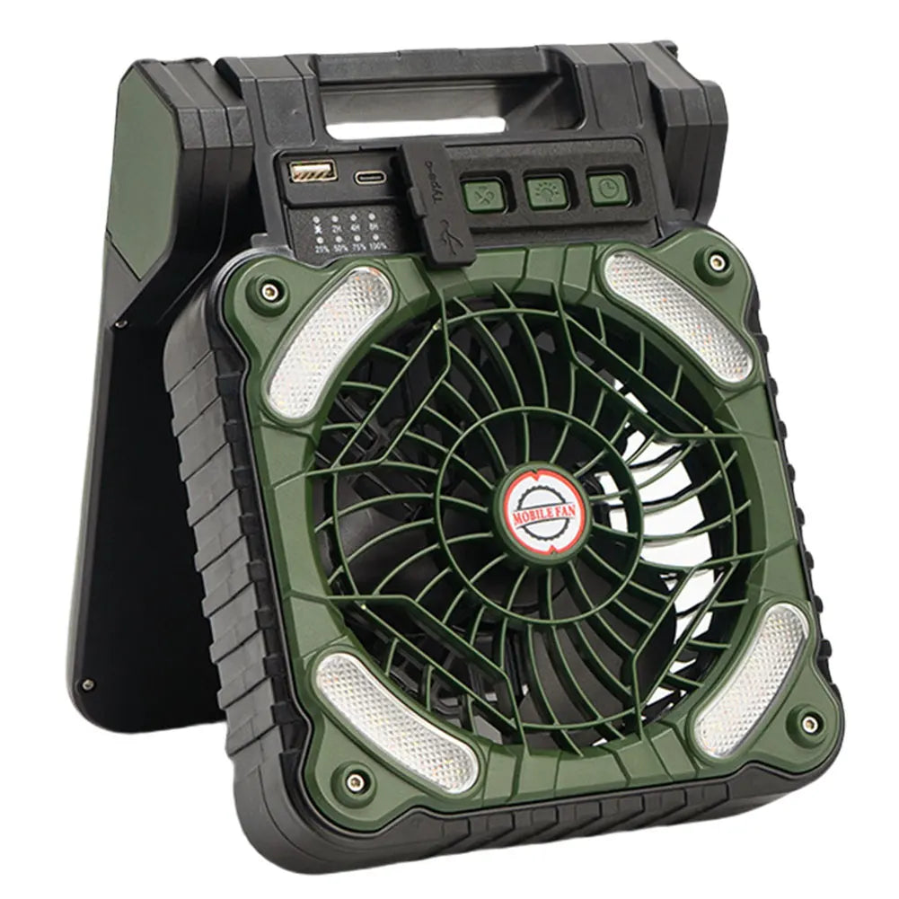 Solar Outdoor Camping Fan With LED Light 5200mAh IPX4