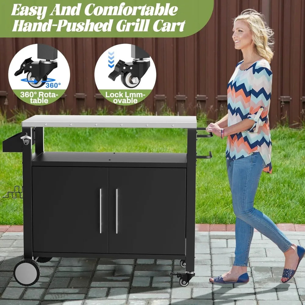 DAFIFY Outdoor Grill Cart With Storage And Hooks