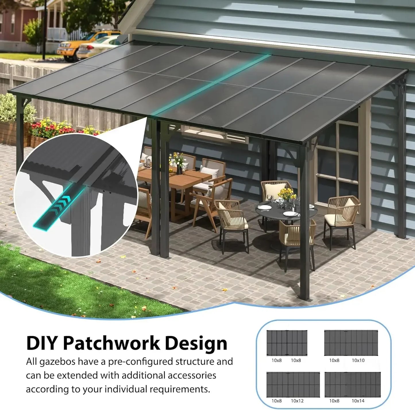 Gazebo Pergola With Hardtop Awnings For Patio Shade And Rain