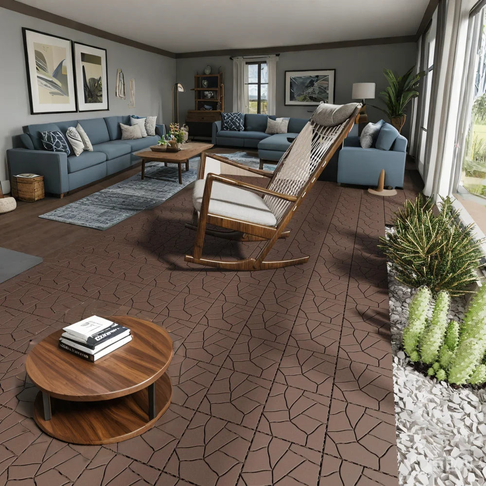 Stone Style 12" Patio Deck Tiles, DIY Module Interlocking Decking Tiles Floor Tile Outdoor and Indoor,Easy and Quick