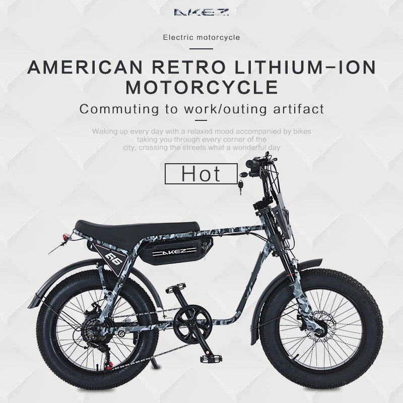 AKEZ 750W Retro Electric Bike With 48V 13Ah Battery Fat Tire For Adults Vintage Style
