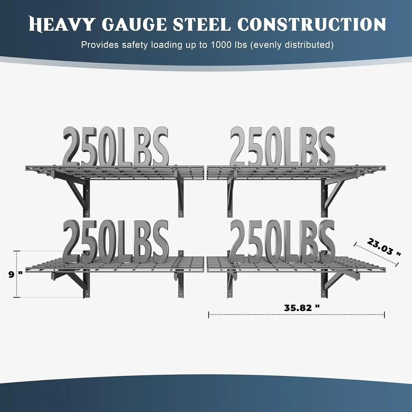 Heavy Duty Garage Wall Shelving Set, Wall Mounted, 1000lbs Capacity