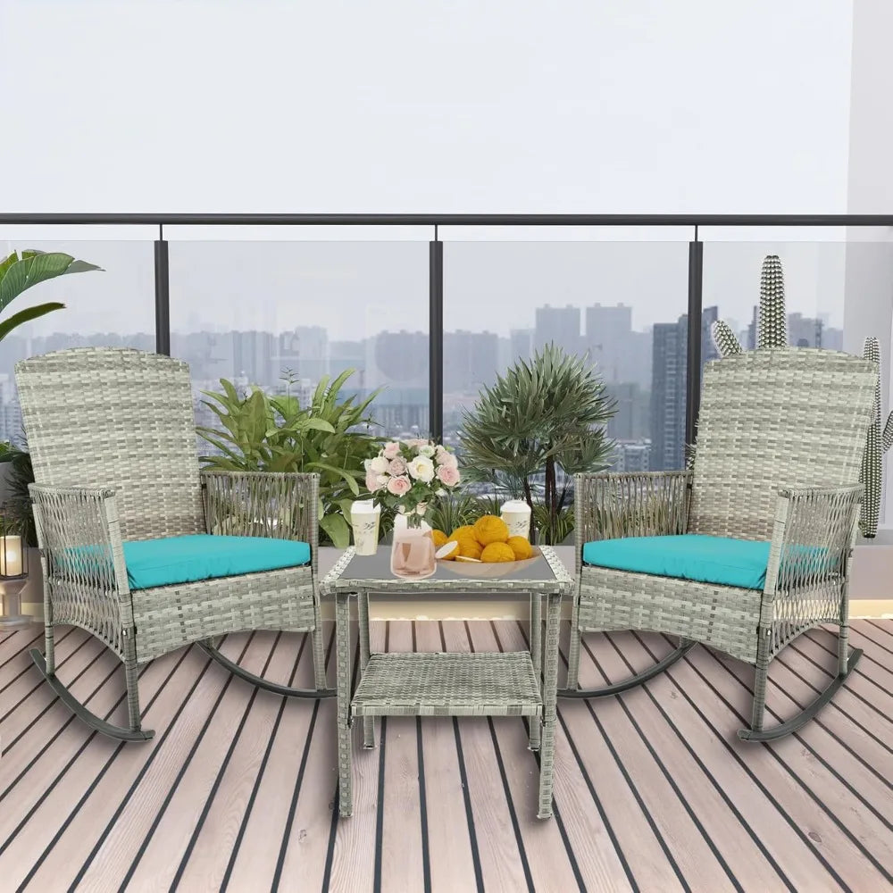 ANGDUO 3 Piece Patio Conversation Set with Rocking Chairs
