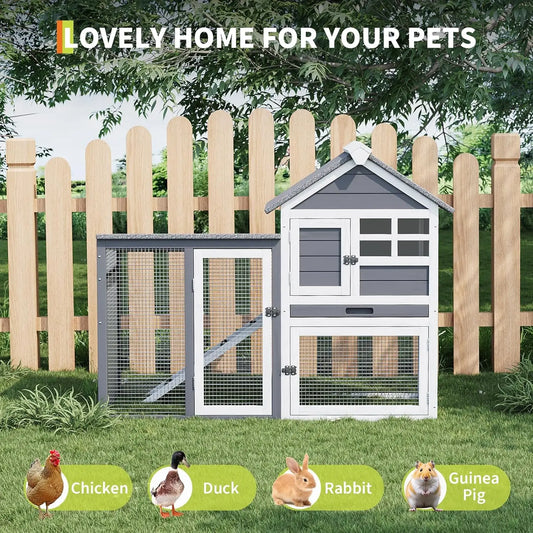 DishyKooker Rabbit Hutch Two Story Indoor Outdoor Cage With Ramp