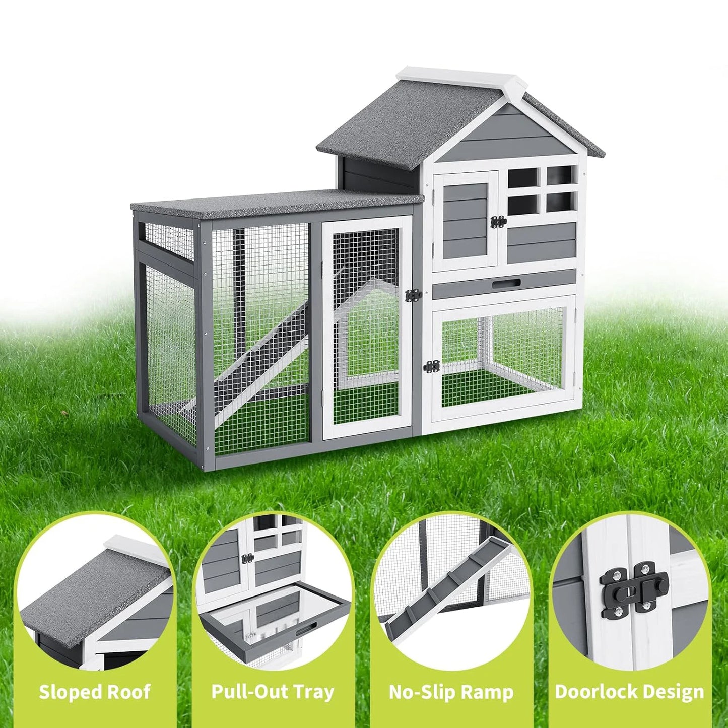DishyKooker Rabbit Hutch Two Story Indoor Outdoor Cage With Ramp