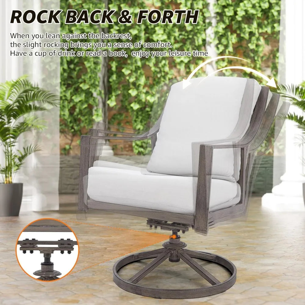 5-Piece Outdoor Patio Dining Set, 4pcs Patio Swivel Rocking Chairs and 38’’ Round Dining Table with 1.65’’ Umbrella Hole