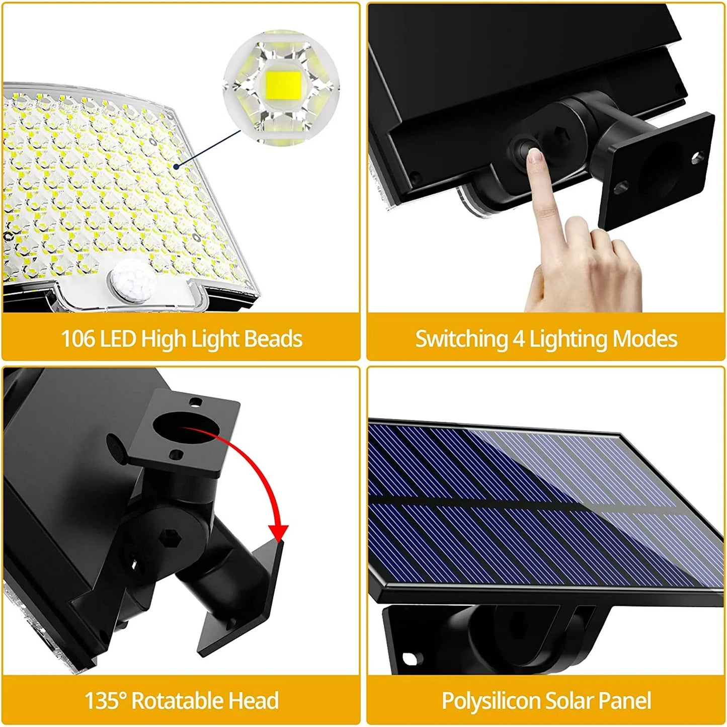 SZRSTH Solar Outdoor Lights LED Motion Sensor With Remote Waterproof Security Flood Light For Patio Garage Yard